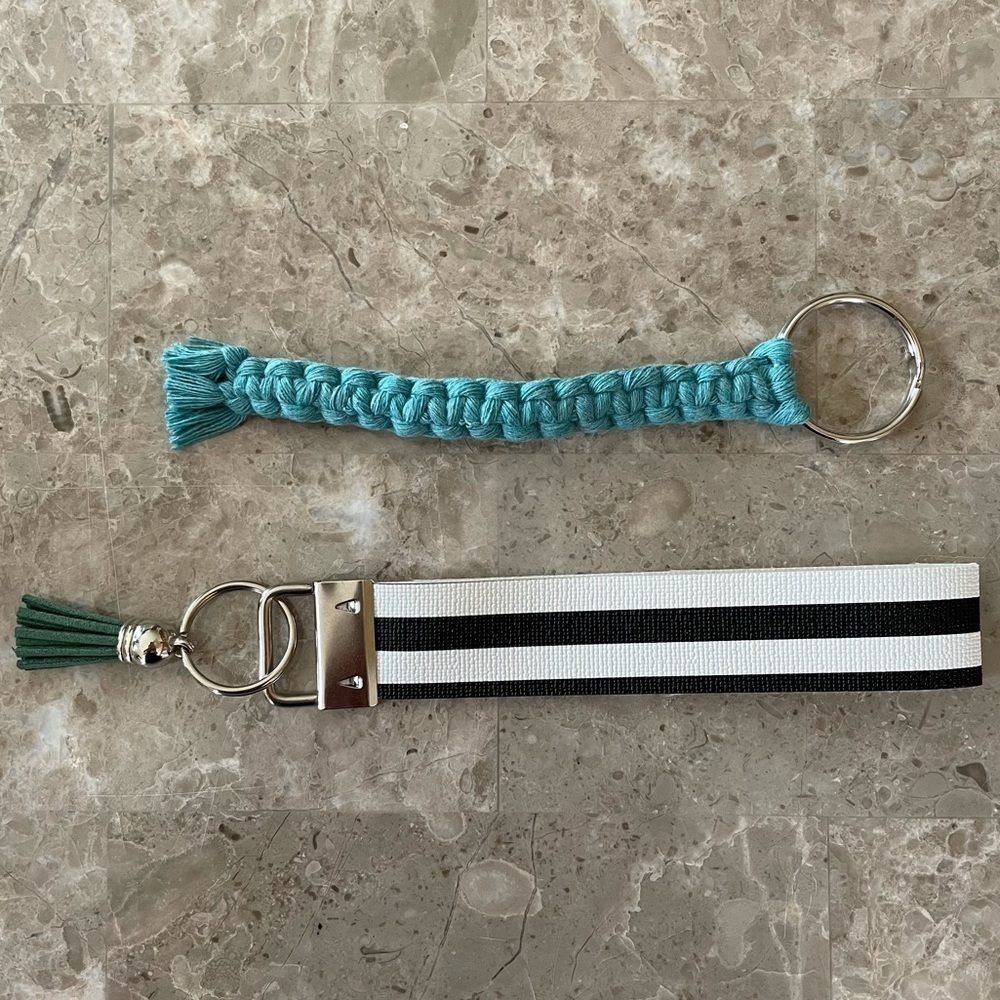 Bundle of 2 Handcrafted Keychains Macrame & Stripe